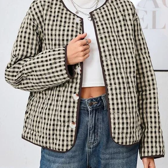 NEW! Womens Reversible Button Down Puffer Padded Coat & Plaid Quilted Jacket - Picture 2 of 6